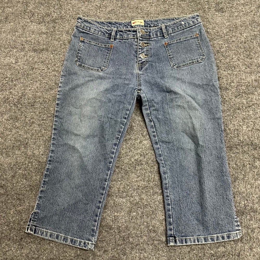 Miss Jeans Capri Pants Womens Size 1X Blue Denim Button Fly Stretch Cropped Star